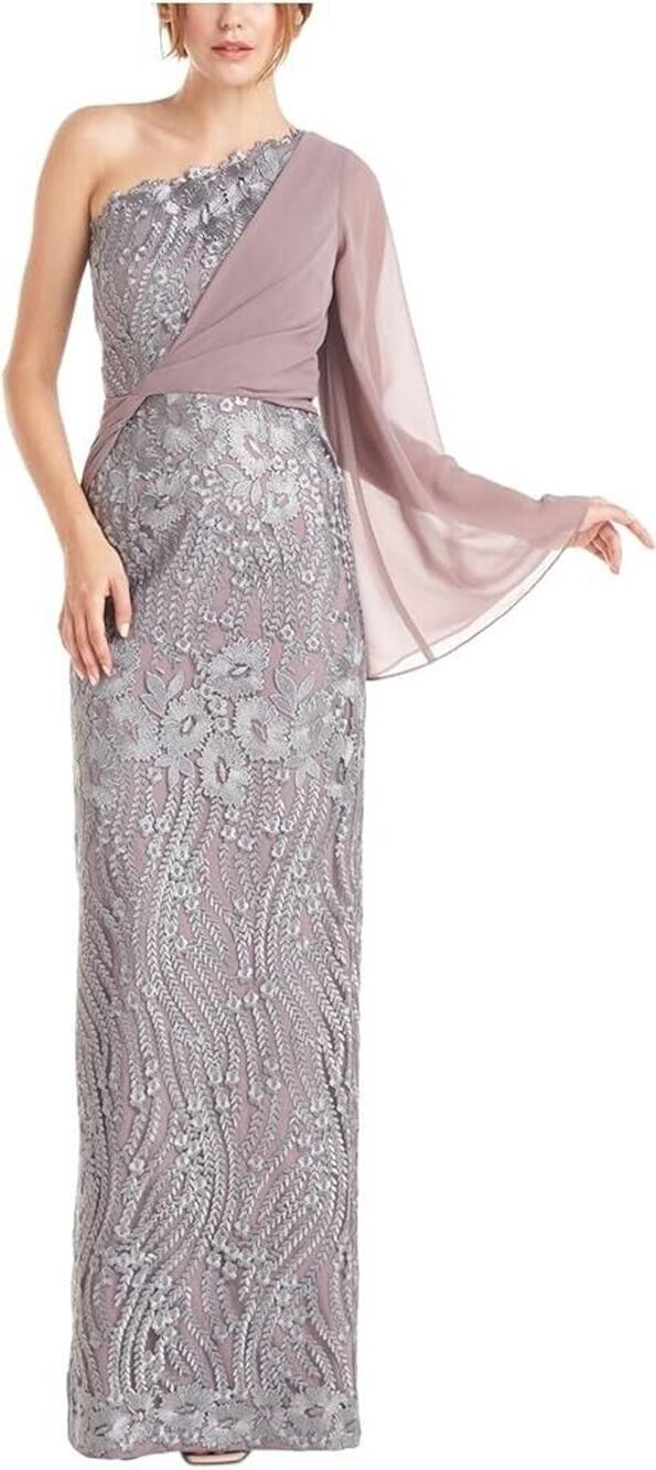 Js Collections Embroidered Maxi Evening Dress Women 6 Ivory Asymmetrical GownA01